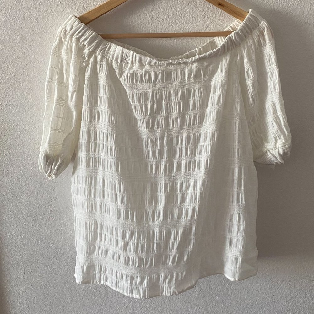 Off the Shoulder White Crinkle Blouse
